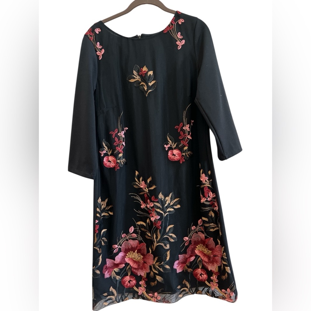 Marisa & Marie Embroidered Floral Tunic Dress Black XL Made in Italy Boho
